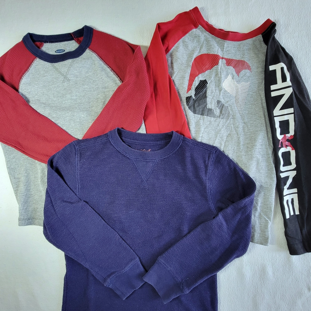 Lot Of 3 Kid's Long Sleeve T-Shirts Sz 6-7 Raglan Back To School Cat & Jack